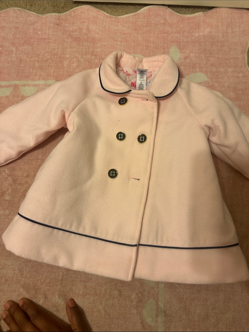 Little Me Pale Pink Pea Coat with Navy Trim